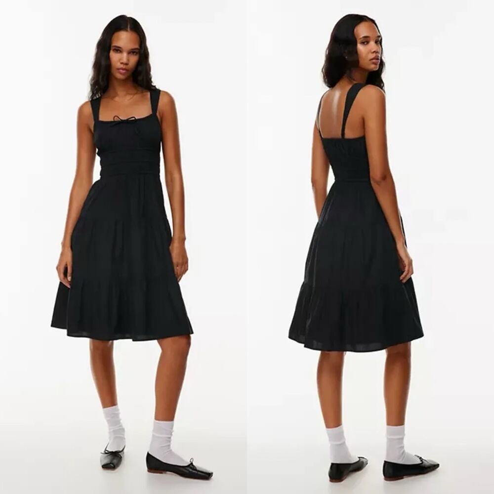 Sunday Best Black Smocked Martine Midi Dress Womens Size XS